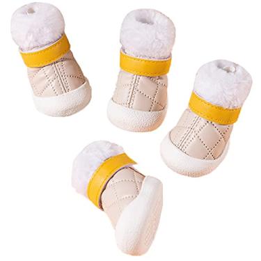 Imagem de Botas de cachorro sapatos impermeáveis sola robusta botas de cachorro respiráveis sapatos de caminhada para cães pequenos médios sapatos de filhote para pavimento quente, pacote de 4, bege, tamanho 2
