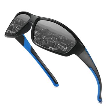 Imagem de FLYRANGOOV Óculos de sol polarizados para homens/mulheres, óculos de sol esportivo UV400, Black Blue Frame Black Lens