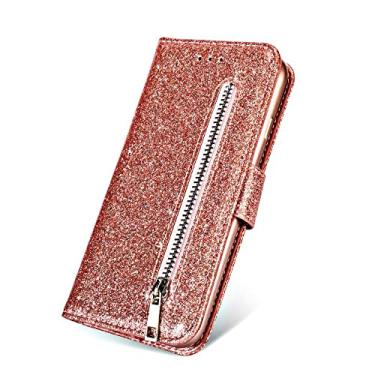 Imagem de Slots para cartão com glitter capa carteira de couro flip para Samsung S6 S7 S8 S9 S10 S20 Plus S20FE 5G Note 8 9 10 capa, ouro rosa, para Samsung Note 10
