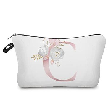Imagem de Flores alfabeto impresso bolsas cosméticos festa nupcial maquiagem bolsas bolsa necessários, bolsa dama de honra noiva presente proposta (hz2399)