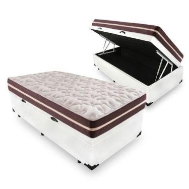 Imagem de Cama Box Baú Solteiro 88 Tecido Sintético Branco Com Colchão Little An