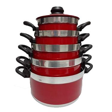 Imagem de Conjunto de 5 Panelas de alumínio grosso, resistente, Vermelhas