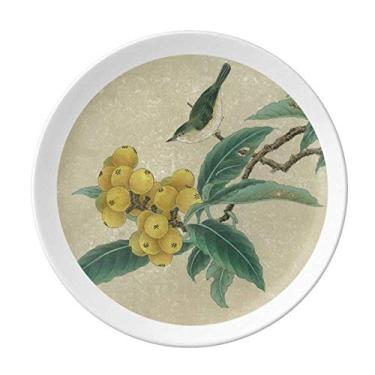 Imagem de Loquat Placa de pintura chinesa com pena bordada decorativa de porcelana Salver Prato de jantar