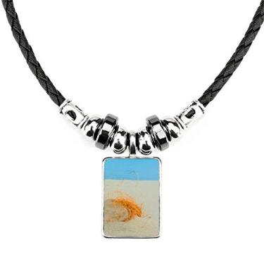 Imagem de DIYthinker Colar Ocean Sand Beach Orange Line Picture Necklace Jewelry Torque Leather Rope Pendant