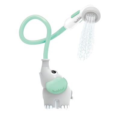 Imagem de Yookidoo Cabeça de chuveiro de banho de bebê – Bomba de água de elefante com enxaguador de bico de porta-malas – Controle o fluxo de água de 2 puxadores de tronco de elefante para diversão máxima na banheira ou pia para bebês recém-nascidos (turquesa)