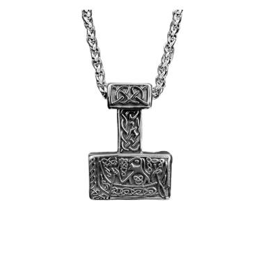 Imagem de Colar Masculino Nórdico Mjolnir Cordão Viking Aço Inoxidável Exclusivo Cor:Prata