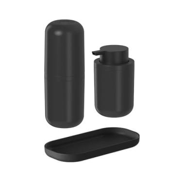 Imagem de Conjunto Kit Banheiro Pia Porta Escova e Saboneteira Líquida Ou Bold Cor Preto 3 peças