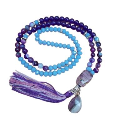 Imagem de Japamala Ametista 108 contas Pedras Naturais Ágata e Jade Roxa