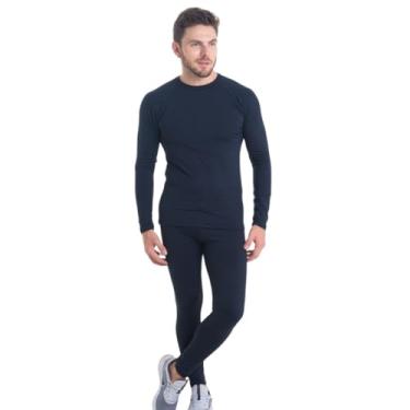 Imagem de Conjunto Camiseta Calça Térmica Flanelada Segunda Pele Frio Vento (G, Preto)