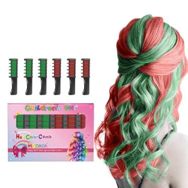 Imagem de MSDADA Pente de giz de cabelo temporário para meninas e crianças com cabelos claros, giz de cabelo lavável para meninas 4 5 6 7 8 9 10 aniversário cosplay faça você mesmo, Natal, Ano Novo (vermelho e