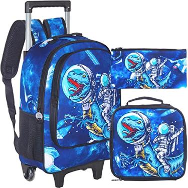 Imagem de Mochila com rodinhas para meninas e meninos, mochila infantil unicórnio dinossauro com rodas, Dinossauro astronauta, One Size, Viajar