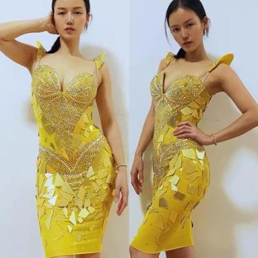 Imagem de Earthradius Gold Mirror Dress Sexy Costume Women Cosplay Costume Halloween Shiny Sequins Stage Performance Costume Dresses (short, XL)