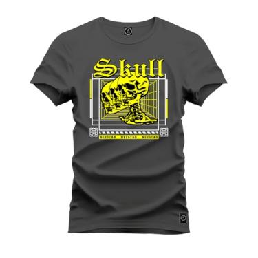Imagem de Camiseta T-Shirt 100% Algodão Estampada Durável Skull Grafite P
