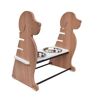 Imagem de Comedouro Bebedouro Duplo Pet MDF Elevado Cachorro Regulagem de Altura Porte Grande (Inox (1 litro))