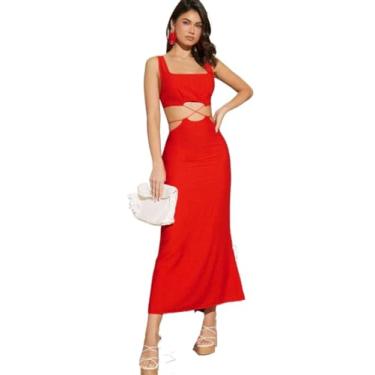 Imagem de Camisa Feminina Cut Out Waist Tie Backless Dress (Color : Red, Size : M)