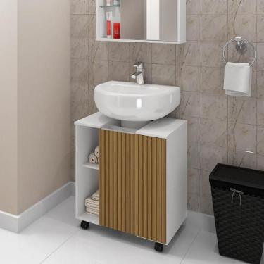 Imagem de Gabinete Para Banheiro Geel Branco Pintura 3D Ripada - Casah