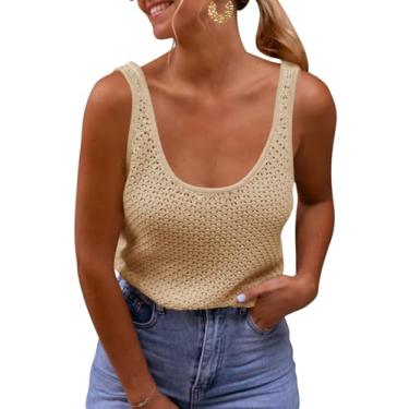 Imagem de Saodimallsu Camiseta regata feminina moderna de verão, gola redonda, casual, sem mangas, sexy, frente única, básica, Caqui, M