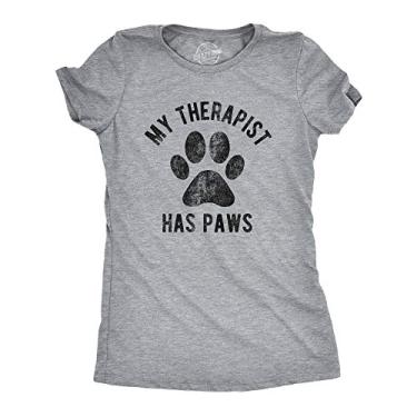 Imagem de Camiseta Feminina My Therapist Has Paws Divertida Pet Puppy Animal Lover Dog Novelty Graphic Tee, Cinza mesclado claro, G