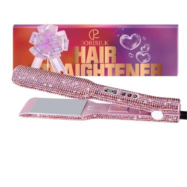 Imagem de Crystal Diamond Professional Hair Straightener, DORISILK 2 Inch Titanium Flat Iron Rhinestone Straightening Iron, Salon High Heat 480 °F, Instant Heat Up, Dual Voltage, Rose Pink