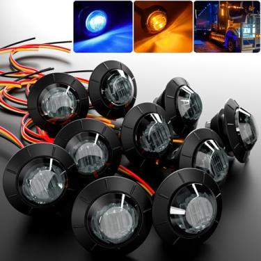 Imagem de BJZ Marcador redondo de 3/4" luzes LED âmbar para azul duas cores de folga lateral luz de bala 12V 4LED luz indicadora com lente fumê para trailer, caminhão, van, trailer, quadriciclo, ônibus, 10 peças