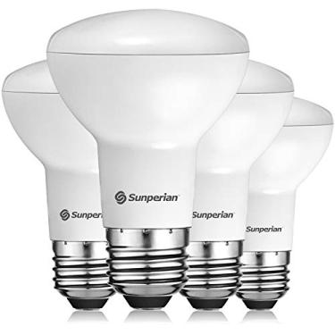 Imagem de Sunperian Lâmpada de LED BR20, 6W=50W, 2700K Branco quente, 550 lúmens, lâmpadas de inundação reguláveis para latas embutidas, classificação de luminária fechada, classificação de umidade, listado pela UL, base padrão E26 (pacote com 4)