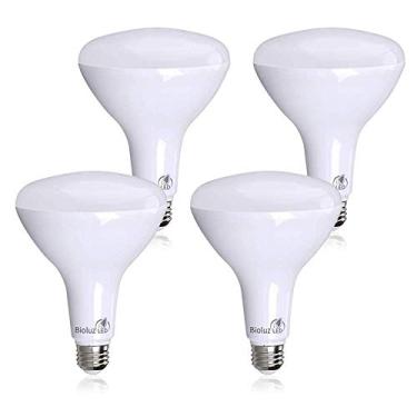 Imagem de Lâmpadas de LED BR40 da Bioluz LED, substituição de 120W regulável interno/externo (usa 16W) branco macio 3000K ângulo de feixe de 110°, base média padrão listada pela UL (pacote com 4)