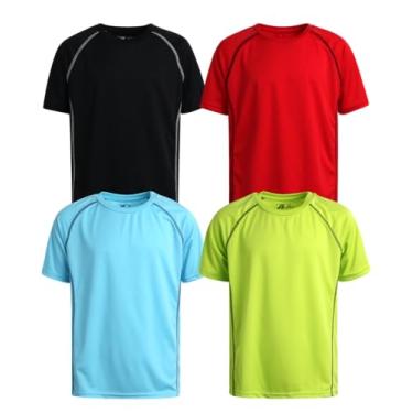 Imagem de Pro Athlete Camiseta atlética para meninos – Pacote com 4 camisetas esportivas de desempenho ativo Dry-Fit (8-16), Azul/Amarelo Neon/Vermelho/Preto, 5-6