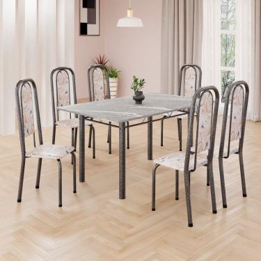 Imagem de Conjunto de Mesa Retangular 140x75cm Tampo Granito Topázio 6 Cadeiras Lavínea Botanic Bege / Mart Prata