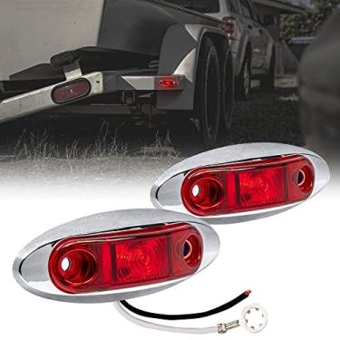 Imagem de Kit de 2 peças de luzes de LED vermelho com bisel cromado [DOT FMVSS 108] [SAE P2] [Montagem na superfície] [impermeável IP67] Luzes de marcador laterais para caminhão de reboque