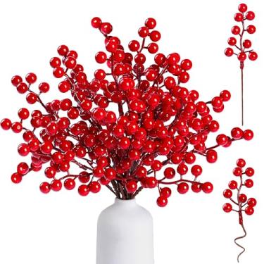 Imagem de Sggvecsy Pacote com 30 hastes artificiais de frutas vermelhas de 16,5 cm, galhos de baga vermelha de Natal para decoração de árvore de Natal, artesanato, enfeites de Natal, decoração de casa de