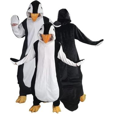 Imagem de Cobertor de pinguim vestível com capuz sacos de dormir para adultos mulheres homens super macio quente cobertor de flanela cobertor de lã presentes de pinguim (M, altura adequada 4'12.7 cm-4'27.9 cm)