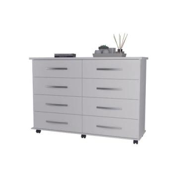 Imagem de Cômoda Jade Baixa com 8 Gavetas e Rodízios Branca Primus - MOVEIS PRIM