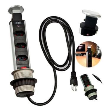 Imagem de Torre Tomada Multiplug Retrátil Embutir Mesa Bivolt Prata - Renna, Pra