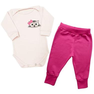 Imagem de Conjunto Bebê Body + Calça Gatinha Laço Pink Manga Longa  - Generic, M