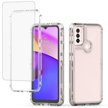 Imagem de Ueokeird Capa para Moto E20, Capa para Moto E30/Motorola E40 XT2155 com protetor de tela de vidro temperado, capa protetora de 3 camadas transparente para celular para Motorola Moto E20 Crystal Clear