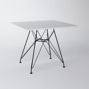 Imagem de Mesa Eiffel Quadrada 90cm Tampo De Madeira Branco Com Base De Ferro Pr