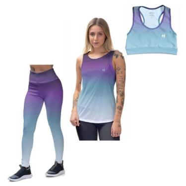 Imagem de Kit Regata Feminina Top Cropped Treino Calça Legging Confortável Ginás