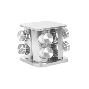 Imagem de Porta Temperos 8 Potes De Vidro C/ Tampa Inox Giratório - PRATICASA, P