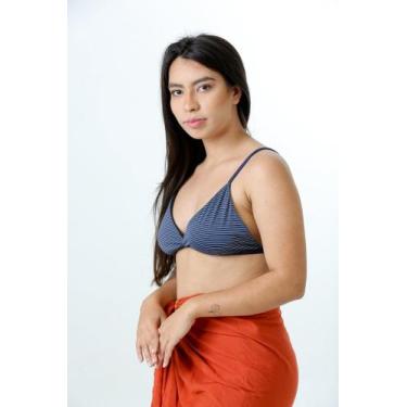 Imagem de Top Fixo Risca de Giz Azul Marinho - Mariazinha da Praia, GG