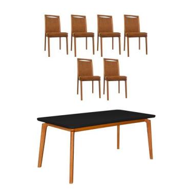 Imagem de Mesa Jantar Luxo Jade 160x90cm Preto com 6 Cadeiras Estofadas Couro Pu