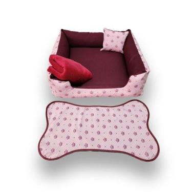 Imagem de cama pra cachorro ou gato kit pets médios até 12kg caminha média +tape
