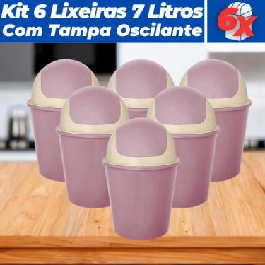 Imagem de Kit 6 Cesto De Lixo Lixeira c/ Tampa Basculante 7L de 37cm - Usual Uti