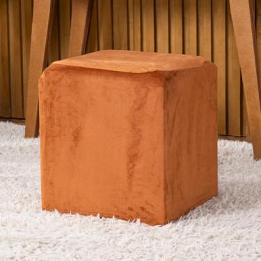 Imagem de Capa de Puff Quadrado Avulsa Lisa Ajustável com Elástico - Tecido Veludo Suede Decoração Banquinho Luxo Para Sala Quarto Pufe Banco Protetor Banqueta Centro (Terracota)