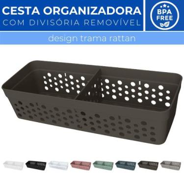Imagem de Cesto Organizador Trama Rattan c/ Divisória Removível 23x8 - Usual Uti