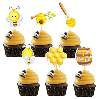 Imagem de Gyufise 36Pcs Bumble Bee Cupcake Toppers Flower Sweet Bee Honeycomb Cupcake Picks Flower Oh Babee Cake Picks for Bee theme Baby Shower Kids Boys Girls Birthday Party Cake Decorations Supplies