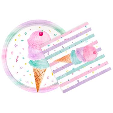 Imagem de WERNNSAI pratos de festa e guardanapos de sorvete – Serve 50 convidados 100 peças rosa doce sorvete temático festa para meninas aniversário chá de bebê piscina verão celebração jantar piquenique festa de piquenique mesa