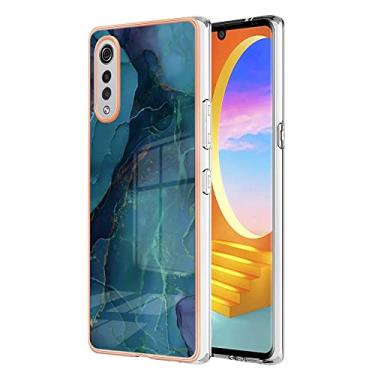 Imagem de Dinglijia Capa para celular LG Velvet 5G, capa de veludo 4G, TPU macio + padrão de mármore IMD design fino proteção de câmera e tela para meninas e mulheres capa para LG Velvet 5G BKC verde