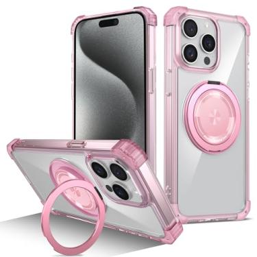 Imagem de ZinLyuen Capa para iPhone 13 Pro 360 Suporte magnético giratório compatível com MagSafe Capa transparente à prova de choque de grau militar para 13 Pro, rosa