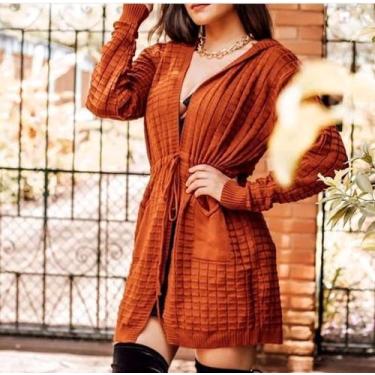 Imagem de Cardigan Feminino Trico La Capuz Bolso Blusas Femininas - m & k shop, 