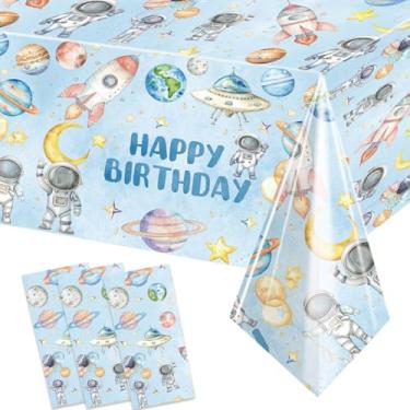 Imagem de Pacote com 3 toalhas de mesa para festa de aniversário espacial, primeira viagem ao redor do sol, duas toalhas de mesa da lua para tema do espaço sideral meninos chá de bebê 1º 2º 3º 4º 5º 6º